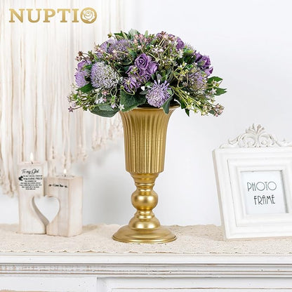 Nuptio Pcs of 2 Flowered Metal Trumpet Vase Elegant Wedding Centerpieces Vase for Wedding Party Decoration, 23.2cm/9.13" Tall Artificial Flower Arrangements for Anniversary Ceremony