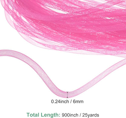 Mesh Tube Ribbon 25 Yards, 6mm Elastic Fabric Ribbons Mesh Tubing for Crafts/Gift Wrapping/Flower Bouquets/Wedding/Birthday/Holiday/Wreaths Christmas/Decoration[Pink]
