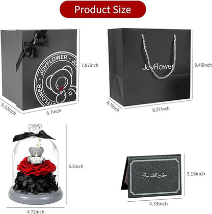 JoyFlower Preserved Flower Birthday Gift for Women, Red Preserved Rose Bear in Glass Birthday Gifts for Girlfriend, Eternal Flower Teddy Bear Gifts for Wife Mom Her Grandma Daughter Sister on Birthday