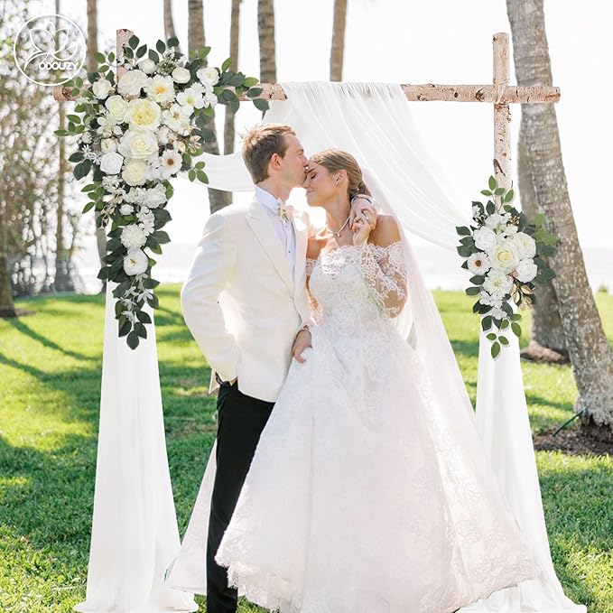 Wedding Arch Flowers,Artificial Flower Arch Decor,2pcs Artificial Flower Arrangement for Wedding Decor Reception Backdrop Floral Decorations (White)