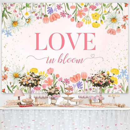 Sensfun Love in Bloom Bridal Shower Decorations Wildflower Wedding Shower Backdrop Pink Love in Bloom Engagement Party Background Spring Floral Wedding Bachelorette Party Decorations Supplies 8x6ft
