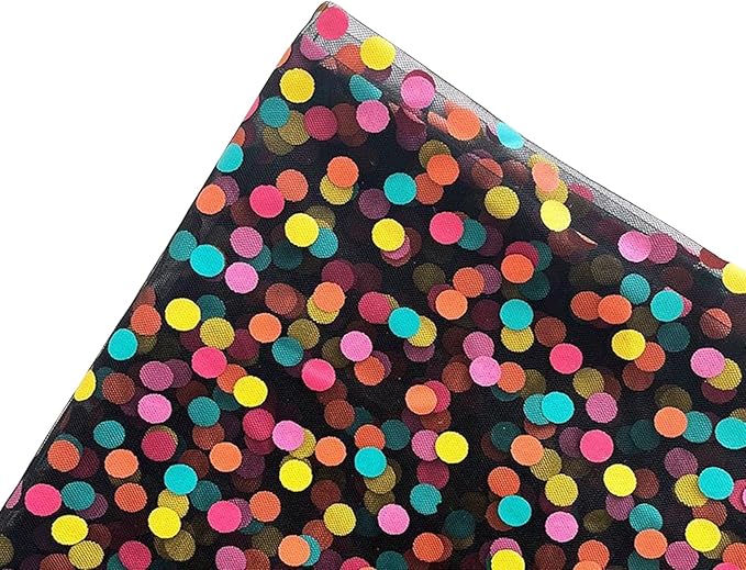 Oakbud Flower Wrapping Mesh Paper DIY Rainbow Polka Dots Tulle Floral Bouquet Gift Packaging Materials Craft Net Paper Florist Supplies Holiday Wedding Birthday Decoration 19.7inch x 1.64Yard (Black)