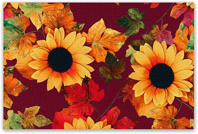 Placemats Set of 4 Waterproof Oilproof Table Mats Vintage Sunflower Pattern Washable Wipeable Heat Resistant Easy to Clean for Indoor Outdoor Party Kitchen Dining Table Decoration 12 * 18in