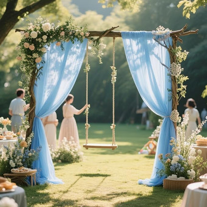 VOK Blue Wedding Arch Draping Fabric Chiffon Fabric, 29in x 18Ft Sheer Chiffon Outdoor Curtain for Wedding Ceremony Birthday Party Decoration (Blue,1 Panel)
