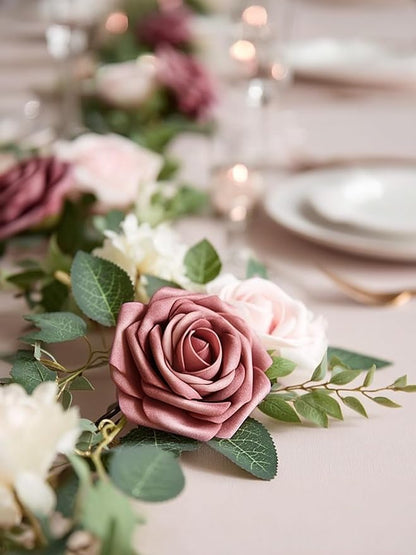 InnoGear Artificial Flowers, 50 Pcs Dusty Pink Foam Fake Roses Bulk with Stems for Decoration DIY Wedding Bouquets Centerpieces Bridal Shower Party Christmas Tree