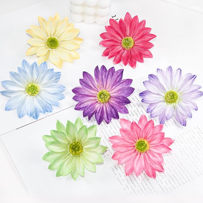 Artificial Daisy Flower Heads, 3.5 Inch Large Flower Heads for Crafts, 12 Pcs Artificial Gerbera Chrysanthemum Flowers Heads for DIY, Party Wedding, Photography Props, Easter (Light Pink)