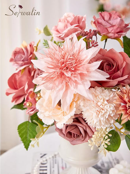 Serwalin Pink Artificial Flowers, Fake Silk Dahlia Flowers Wedding Cake Flowers for Wedding Bouquets Table Centerpieces Baby Shower Home Decor