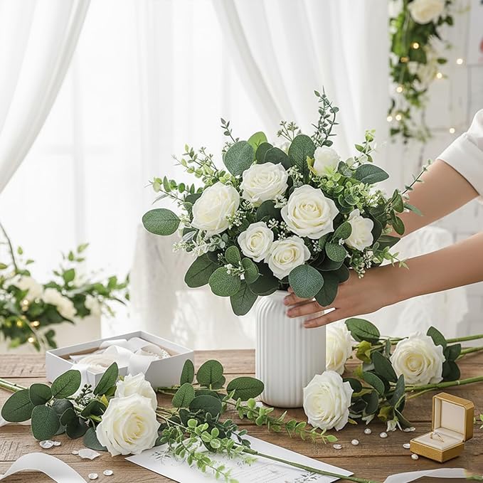 240Pcs 6 Kinds Mixed Eucalyptus Leaves Stems Bulk Artificial Silver Dollar Leaves Picks Dried Eucalyptus Bundle Faux Spray for Wedding Vase Bouquet Decor (Eucalyptus Leaves Stems-240)