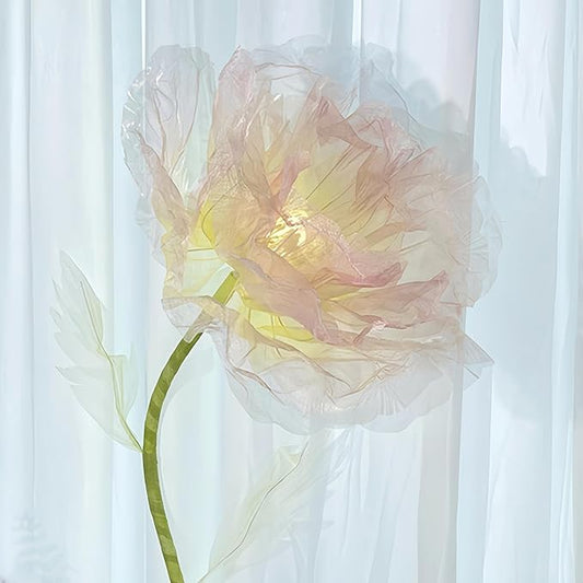 Giant Flowers for Decoration, 5 ft Large Organza Floral with LED Light, for Wedding Arrangements, Birthday Christmas Party Backdrop Decor, Photography Props, Shop Display, Yellow Pink
