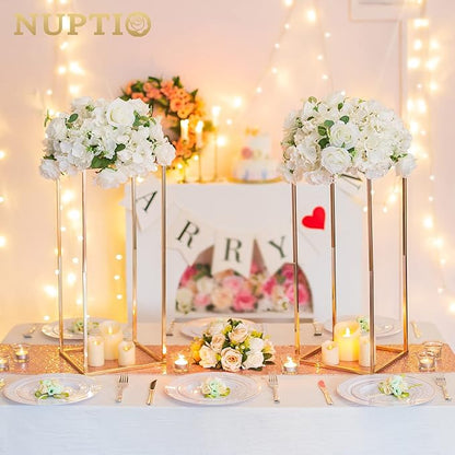 Nuptio Gold Vase for Wedding Centerpieces with Acrylic Panel - 2 Pcs 23⅝ inch Tall Vases Centerpiece for Tables Home Party Decorations