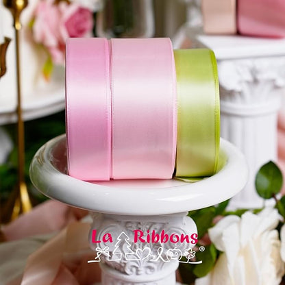 LaRibbons 1 Inch 50 Yard Double Faced Satin Ribbon,Rose Pink Satin Craft Fabric Ribbon for Gift Wrapping Floral Bouquets Wedding Party Decoration