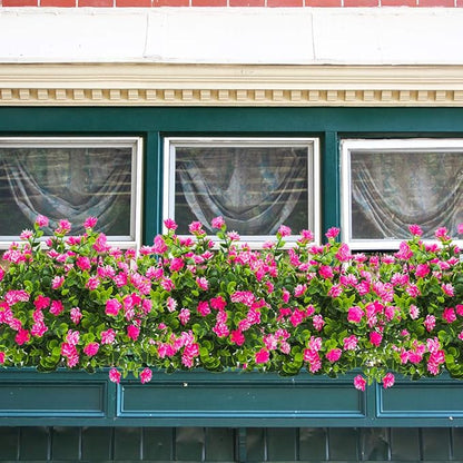 10 Bundles Artificial Fake Flowers, Faux Outdoor Plastic Plants UV Resistant Shrubs Outside Indoor Decorations (Pink-Eucalyptus)