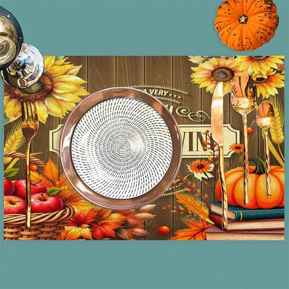 Thanksgiving Holiday Pumpkins Fall Placemats Set of 1 PVC Vinyl Non Slip Table Mats Heat Resistant Place Mats Washable Wipeable Dining Table Mat for Kitchen Decor Party Indoor Outdoor Decorative Gift