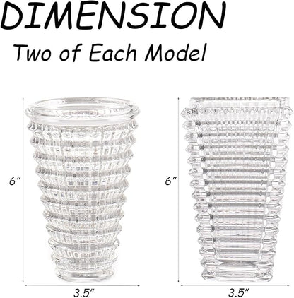 MCMCNCUIU Crystal Flower Vase Set of 4, Glass Vases for Centerpieces, Clear Vases for Flowers, Small Vase for Living Room, Bedroom, Kitchen, Office, Wedding