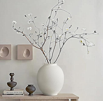 Large White Ceramic Vase, 9.8 inch Round Minimalist Textured Vase, Rustic Farmhouse Decor for Home, Living Room, Shelf, Table, Wedding & Entryway Decoration (Sandstone White)
