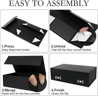 Black Gift Box with Magnetic Lids 13.8x8.3x4.4 in, Large Bridesmaid Groomsman Proposal Boxes 1 Pack, Collapsible Rectangle Storage Box