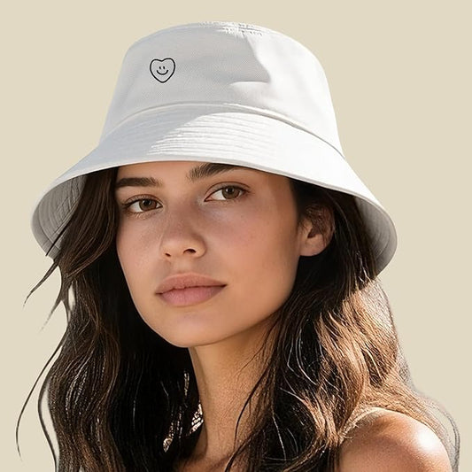 Fashion Embroidered Bucket Hat Cotton Summer Beach Sun Hat for Women Men Teen