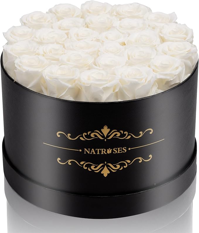 NATROSES 27 Piece Forever Preserved Roses in a Box, Preserved Flowers for Delivery Birthday, Flowers Roses Gifts for Her (White)