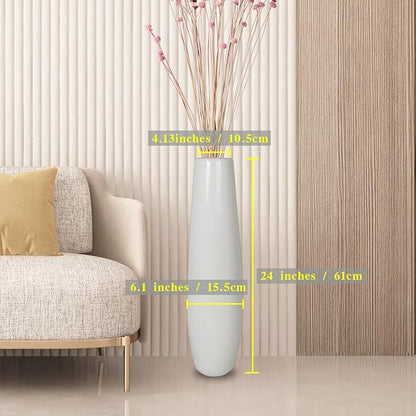 Ceramic White Floor Vase 24 Inches Tall Flower Holder Decorative Large Vases for Table Centerpieces Shelf Home Decor Living Room Branches Sky-Dried Flower Arrangement Simple Decorative