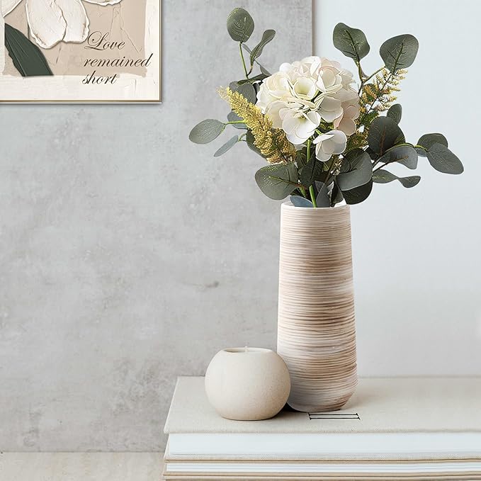 ALMA 9 Inch White Ceramic Flower Vase for Lego Flower Bouquet|Small Pampas Grass Vase for Home Decor,Tabletop, Bookshelf, Mantle,Living Room