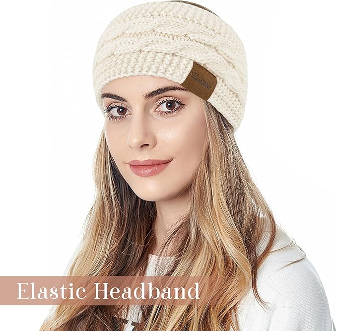 Loritta Womens Ear Warmers Headbands Winter Warm Fuzzy Cable Knit Head Wrap Fleece Lined Gifts