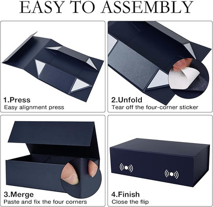 Navy Blue Gift Box with Magnetic Lids 13.8x8.3x4.4 in, Bridesmaid Groomsman Proposal Box, Large Rectangle Storage Box 5 Pack
