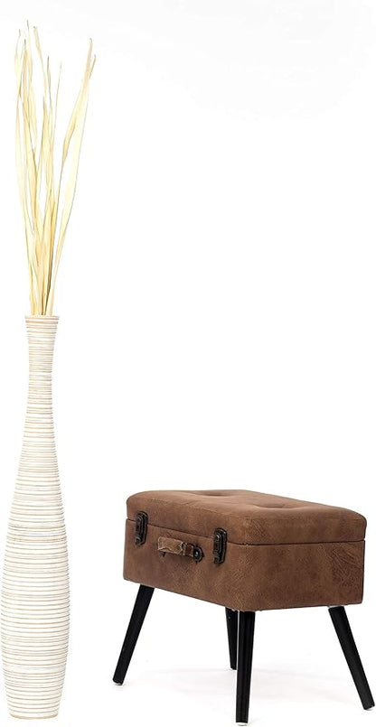 Leewadee Large White Wash Home Decor Floor Vase – Wooden 34 inches Tall Farmhouse Decor Flower Holder for Fake Plant and Pampas Grass