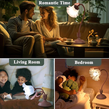 Flower Table Lamp, 3 Level Brightness Vintage Flower Reading Light with E26 Bulb, Cute Desk Lamp Bedside Lamps Lily Lamps for Nightstands Living Room Bedroom Ambient Lighting Home Decor
