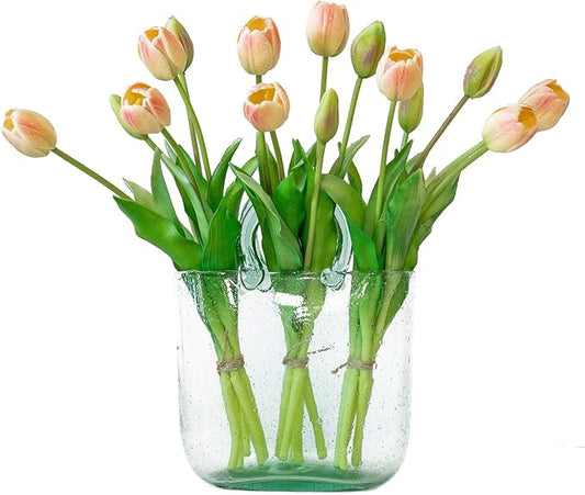 15pcs Artificial Tulips Flowers, Real Touch Latex Bouquet, Fake Tulips for Office Wedding Party Home Kitchen Garden Decoration-B Pink Champagne