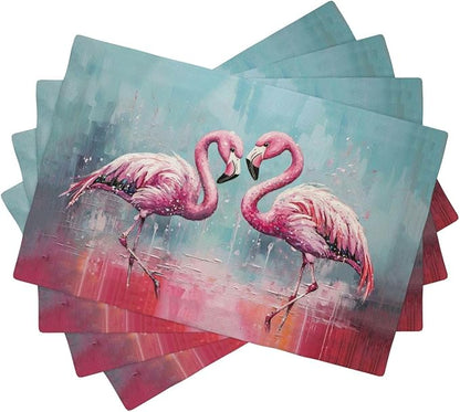 Pink Flamingo Placemats Set of 4 Washable Table Mats Modern Tropical Heat-Resistant Cotton Linen Place Mats for Dining Table Kitchen Indoor Outdoor Party Holiday Decor
