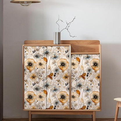 Watercolor Floral Peel and Stick Wallpaper Amber and Blue Leaf Gold Self Adhesive Removable Floral Wall Paper Renter Friendly Contact Paper for Bedroom Bathroom Walls Shelf Liner 17.71"X118.1"