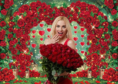 Valentine's Day Backdrop Red Rose Love Heart Garden Photography Background Floral Wedding Bridal Shower Birthday Party Decorations Photo Banner Props (120x96inch(10x8FT))