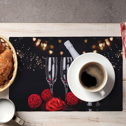 Red Rose Wine Linen Table Placemats Set of 4 Romantic Floral Modern Art Placemat Indoor Outdoor Party Home Desktop Kitchen Dining Room Decoration 12x18 Inch