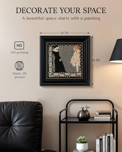 Vintage Framed 3D Textured Wall Art 16x16 Modern Vintage Geometric Silhouette Design, Sandstone Surface Abstract Retro Patterns Decorative Black Frame, Home Hallway Office Decor