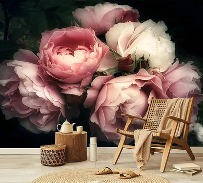 PYFFYP- Pink Peony Floral Wallpaper Rose Flower Wall Mural for Bedroom(Not Peel and Stick)