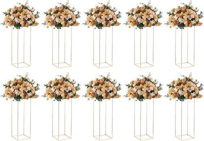 Nuptio Gold Vases for Centerpieces Wedding with Acrylic Panel - 10 Pcs 31.5 inch Tall Gold Vase Wedding Centerpieces for Tables - Geometric Centerpieces Table Flower Stand for Weddings Centerpieces
