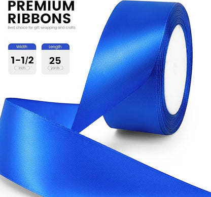 1-1/2" x 25 Yards Satin Ribbon, Royal Blue Silk Ribbon Ideal for Gift Wrapping, Floral Bouquets, Crafts, Wedding Party Decorations, Christmas and Sewing Projects