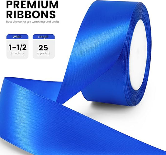 1-1/2" x 25 Yards Satin Ribbon, Royal Blue Silk Ribbon Ideal for Gift Wrapping, Floral Bouquets, Crafts, Wedding Party Decorations, Christmas and Sewing Projects