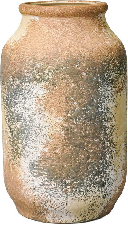 Rustic Ceramic Flower Vase, 9 Inch Terracotta Vase, Farmhouse Decor for Table Living Room Shelf Home Decor Gift Terra