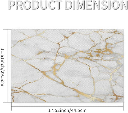 PVC Placemats Set of 1 White Gold Marble Wipeable Table Mats Washable Heat Resistant Non Slip Vinyl Dining Table Mat for Kithen Indoor Outdoor Patio Farmhouse Place Mats Decorative