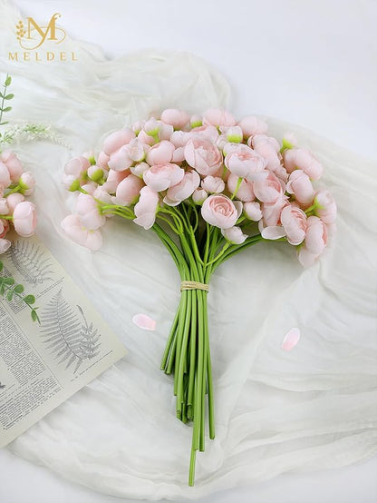 Meldel 32Pcs Ranunculus Artificial Flower, Faux Silk Mini Ranunculus Flowers for DIY Bouquet, Bulk Fake Peony Wedding Filler Flowers for Centerpieces Arrangements Bridal Shower Decorations Light Pink