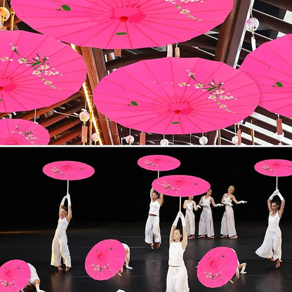 33" Hot Pink Flower Silk Cloth Decoration Handmade Parasol Umbrella Chinese Japanese Asian DIY Art Dance Classical Umbrella for Wedding Parties Photography Costumes Cosplay (Hot Pink)