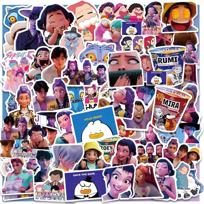 60PCS Korean Idol Stickers for Water Bottles,Cool Cartoon Demon Movie Stickers, Waterproof Vinyl Decal for Teen Girls Boys Adult Laptop Skateboard Phone Case Guitar Travel Case Bike Notebook