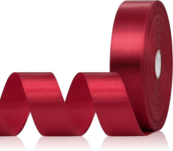 Wine Red Satin Ribbon 1 Inch, 60 Yards Wine Red Ribbon for Hair, Crafts, Graduation Wreaths, Flower Bouquet, Gift Wrapping, Christmas, Halloween