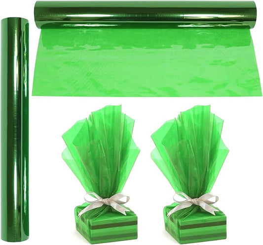 Cellophane Wrap Roll Green | 100’ Ft. Long X 16” in. Wide | 2.3 Mil Thick Transparent Green | Gifts, Baskets, Arts & Crafts, Treats, Cellophane Wrapping Paper | Colorful Cello Christmas, Holiday Color