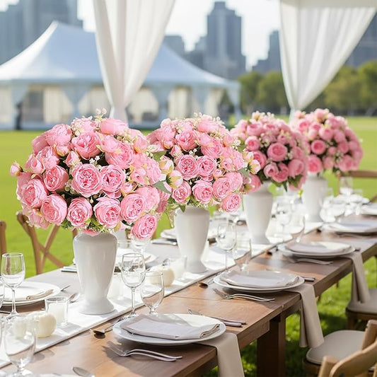 Peonies Artificial Flowers 12 Bundles Pink Flowers Bouquet, Lifelike Silk Fake Peonies with Stems for Home Table Centerpieces, Wedding, Party & DIY Bridal Floral Arrangements (Light Pink)