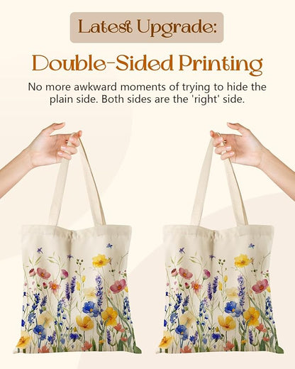 Aesthetic Tote Bag for Women- with Magnetic Buckle and Zipper Inner Pocket Cloth Cotton Canvas Tote Bags