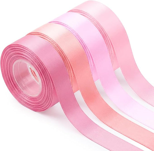 3/8 Inch Pink Ribbon 4 Rolls Total 16 Yards, Mixed Ribbon for Gift Wrapping, Wedding and Birthday Celebrations, Flower Bouquet, Craft Projects, and Christmas Bow-Making