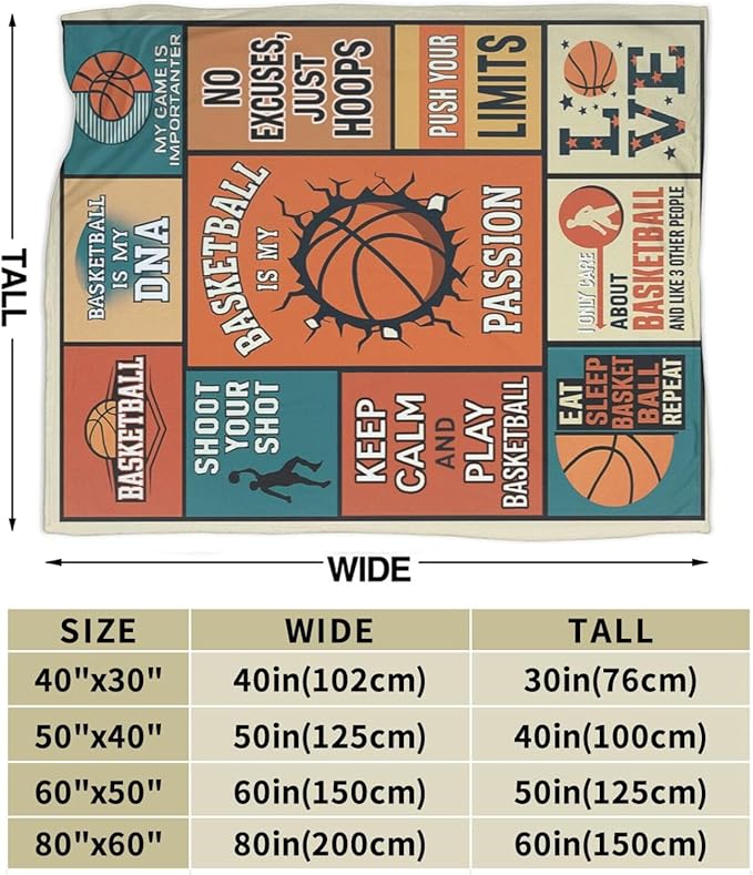 Basketball Blanket for Boys Basketball Sport Throw Blanket Soft Cozy Fleece Fuzzy Stuffed Plush Flannel Gifts for Girls Women Kids Adults 50"X60"