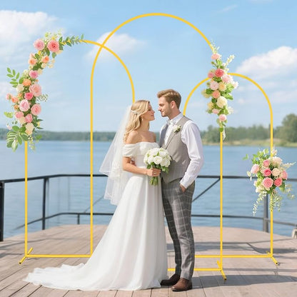 Metal Backdrop Arch Stand Set of 3 with Brown Spandex Arch Covers Stretchy Backdrop 6FT, 5FT, 4FT Stable Balloon Arch Frame Stand Backdrops and Arch Stands Cover for Wedding Ceremony Grad Party Decor